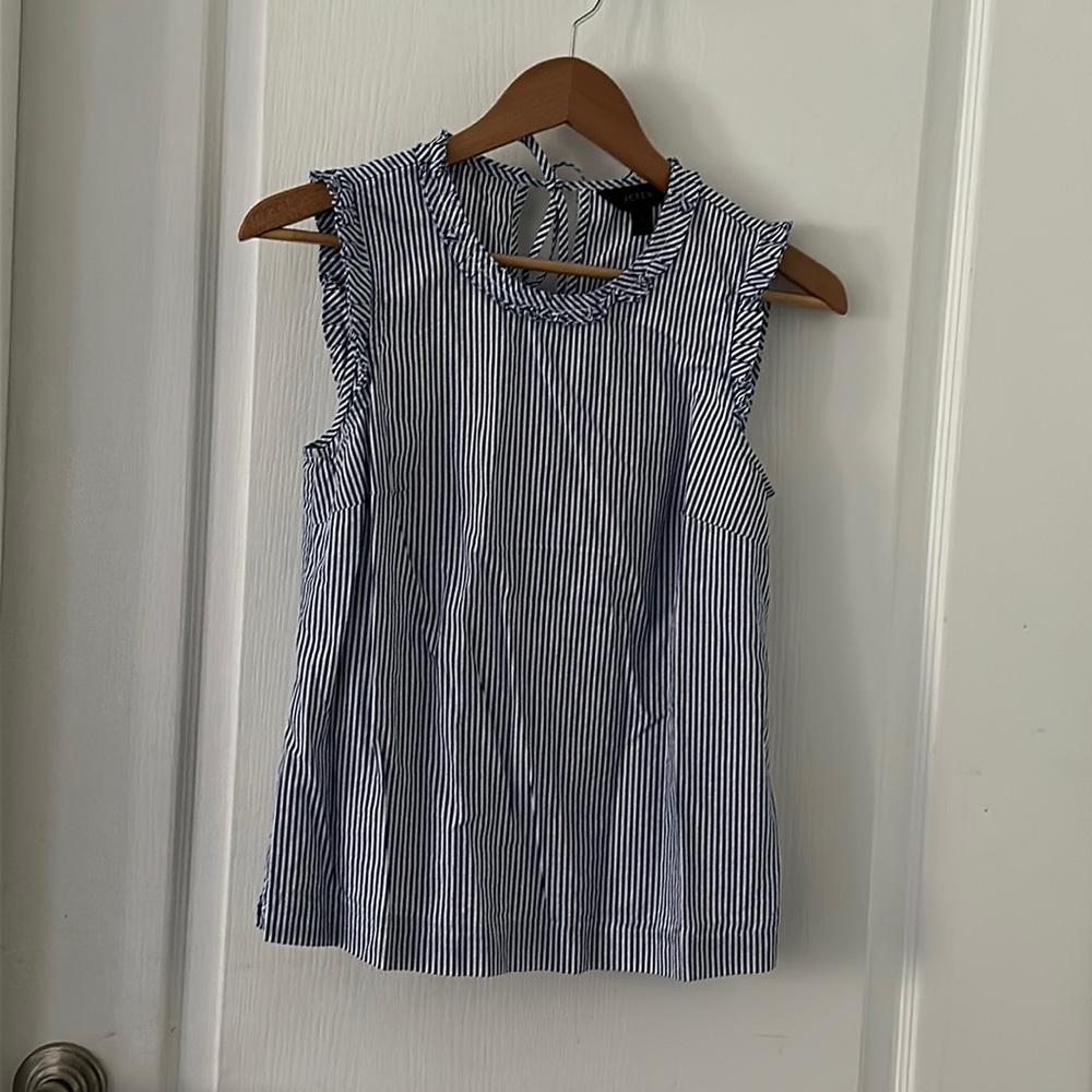 J crew sleeveless blue,white blouse
